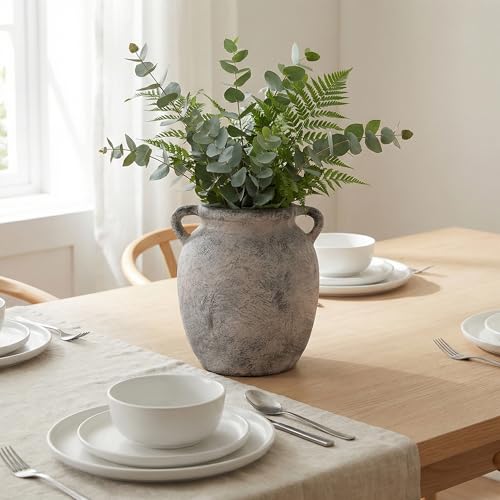7.28" Double Handle Terracotta Ceramic Vase, Farmhouse Table Decor Housewarming Gift - size: 7.27In