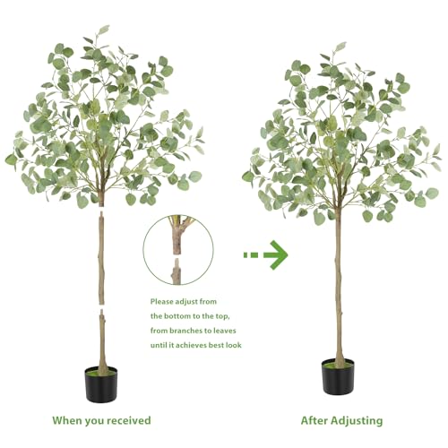 Artificial Eucalyptus Tree,5Ft Tall Fake Potted Tree Silk Faux Eucalyptus Tree with Plastic Nursery Pot, Artificial Plants for Home Office Indoor Decor - size: 5ft
