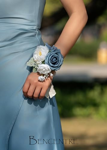 Dusty Blue Corsages for Wedding(Set of 6),Corsages for Prom,Party Prom Hand Flower Decor,Mother of The Bride Corsage,Bridesmaid Wrist Corsage - color: Dusty Blue