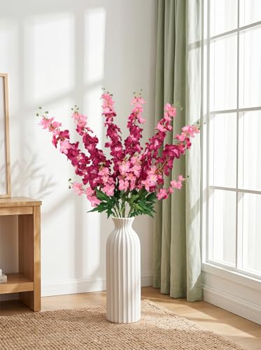 6Pcs Delphinium Artificial Flowers 37.4’’ Faux Silk Larkspur Flowers Long Stem Artificial Flowers for Tall Vase Table Home Wedding Party Garden Decor(Hot Pink) - color: Hot Pink
