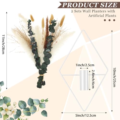 Canlierr 4 Pcs White Wall Decor Hanging Planters with Artificial Plants Eucalyptus Pampas Grass Metal Hanging Vase Indoor Plants Holder Modern Boho Wall Art for Bathroom Bedroom Living Room Decor - color: White, size: Pampas Grass, Eucalyptus