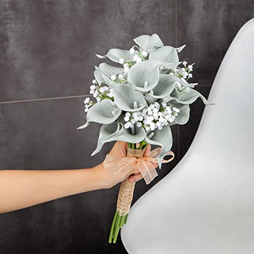 DuHouse 20Pcs Artificial Calla Lily Flower Real Touch Latex Flowers for DIY Wedding Bouquet Party Home Decor (Grey) - color: Grey, size: 20pcs