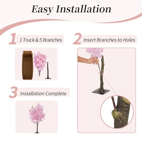 BLOSMON Cherry Blossom Tree Centerpiece: 6 Pcs Pink 39.3 Inch Tall Artificial Cherry Blossom Flower Branches Trees Floral Arrangement for Wedding Table Home Party Event Room Indoor Decoration