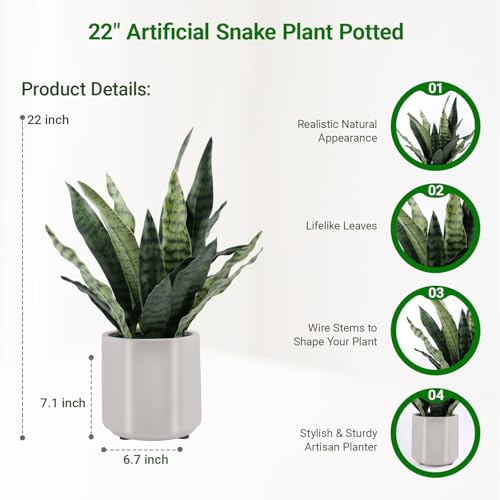 Fake Snake Plant 22" Tall, Realistic Touch Leaves, Potted Artificial Plants Indoor for Home Decor Small Office Home Living Room - size: 22 Inch Snake
