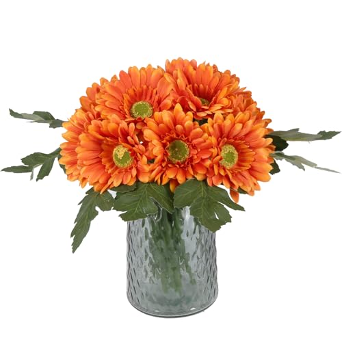 IPOPU 14 Pcs Artificial Gerbera Daisy Flowers 2 Bundles Orange Fake Daisy with Stems Faux Silk Daisy Flowers for Wedding Bridal Bouquet Party Floral Arrangements Home Decoration (Orange) - color: Orange