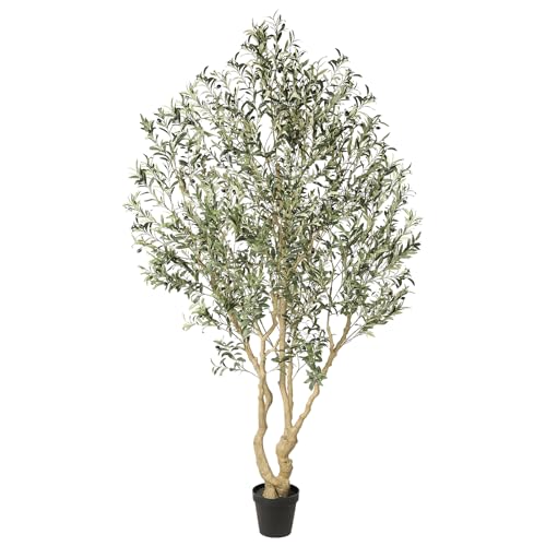Realead Artificial Olive Tree 8ft - Large Faux Olive Tree with Realistic Leaves and Olives - Full and Grand Design Fake Olive Tree with Sturdy Base for Indoor Office Decor - size: 8ft