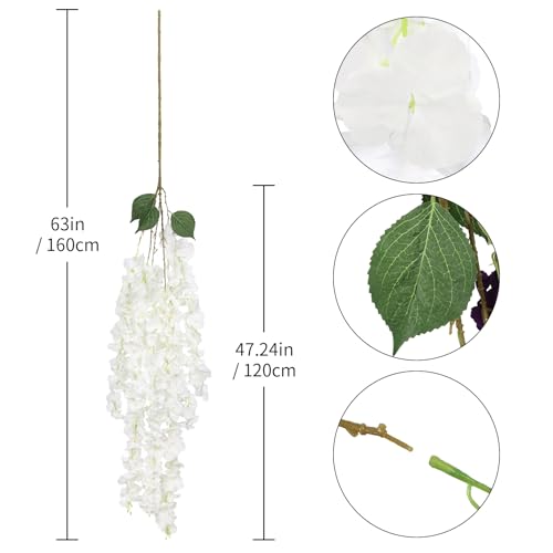 3PCS Artificial Wisteria Hanging Flowers, 5.25ft Ivory Wisteria Garland with 6 Branches Realistic Silk Ivory Hanging Flowers for Decoration, Wedding Arch, Party Backdrop, and Home Wall Decor - color: Ivory