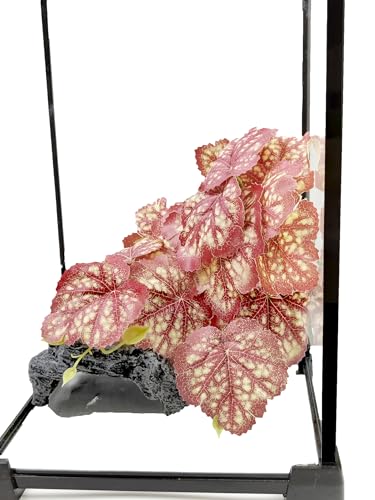 Woyrise Reptile Plants, Terrarium Hanging Plants Vines for Reptile Tank, Amphibian Habitat Leaves Decor with Suction Cup for Bearded Dragon Lizard Snake Gecko Frog Hermit Crab - 2Pcs Pink Heuchera - color: Pink Heuchera