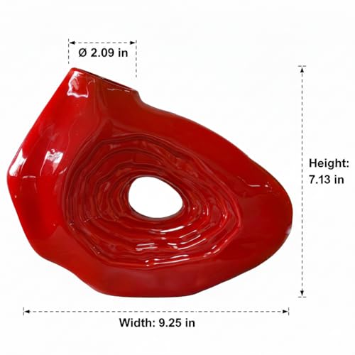 Sunddo Red Ceramic Vase, 7 Inch Small Boho Style Decorative Vases for Flowers, Donut Modern Flower Vase for Home Decor, Art Nordic Aesthetic Vases, Living Room, Desk Decor - color: Red, size: 7 inch