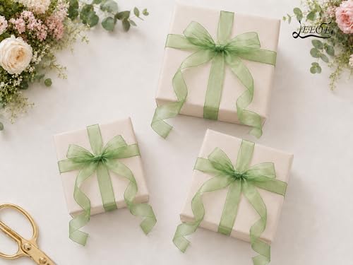 Light Green Organza Ribbon 1 inch x 100 Yards Sheer Chiffon Ribbon for Gift Wrapping Wedding Invitations Party Decoration Bridal Bouquets Crafts - color: Light Green, size: 1" X 100 Yards