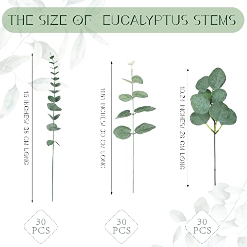 Giegxin 90 Pcs 3 Kinds Mixed Artificial Eucalyptus Leaves Stems Bulk Silver Dollar Leaves Picks Dried Eucalyptus Bundle Faux Spray for Wedding Vase Bouquet Floral Arrangement (Green) - color: Green