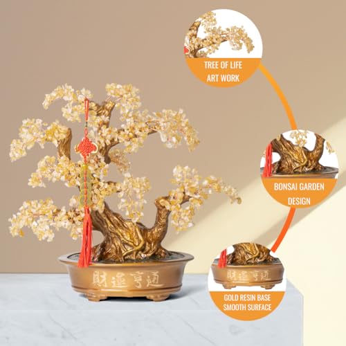 Natural Citrine Gemstone Crystal Bonsai Tree of Life（1,350 Gemstone Count） Large Feng Shui Money Chakra Tree for Luck and Wealth Desk Decoration 20 Inches - color: Big Citrine