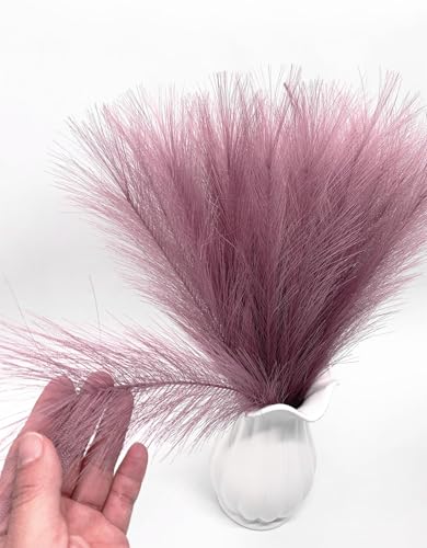 Fake Pampas Grass Plants Artificial Reeds Decoration Set of 28 Stems 18” Faux Florals Bulrush Fluffy Beige Branches for Home Wedding Party Vase Fillers Christmas DIY Feathers Décor Light Purple 28 Pcs - color: Pampas Grass Stems / Light Purple 28 Pcs