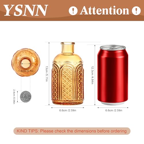 30Pcs Colored Glass Bud Vases, Wedding Table Decor, Bulk Housewarming Gift | Colored bud vases in bulk, Rustic embossed,Vintage-styled glass vases for centerpieces,15 unique vintage styles(2 per design) - color: Orange Yellow Series