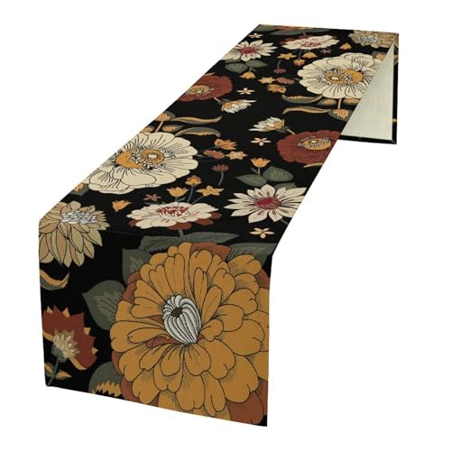 Vintage Boho Florals Table Runner Rustic Botanical Bohemian Abstract Flowers Mid Century Tropical Leaves Dinner Runner for Farmhouse Country Kitchen Party Holiday 36X13inch - color: Bohoflower-13, size: L36"x W13"