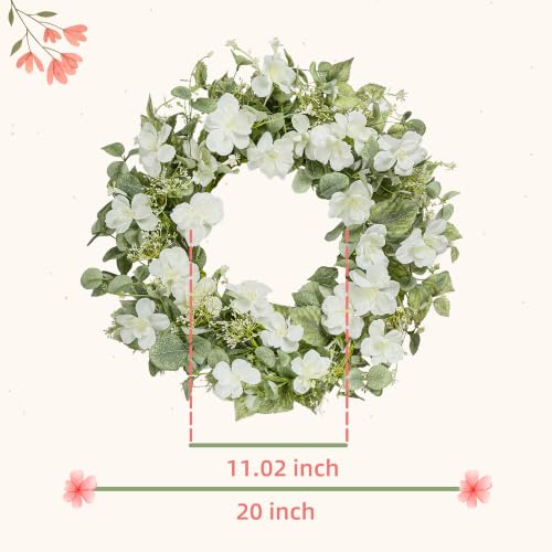 YNYLCHMX 20" Spring Summer Wreaths for Front Door, Artificial Floral Wreath with White Rose Flowers Green Eucalyptus Leaves, Green Foliage Wreath for Wall Window Farmhouse Party Holiday Home Decor - color: Rose