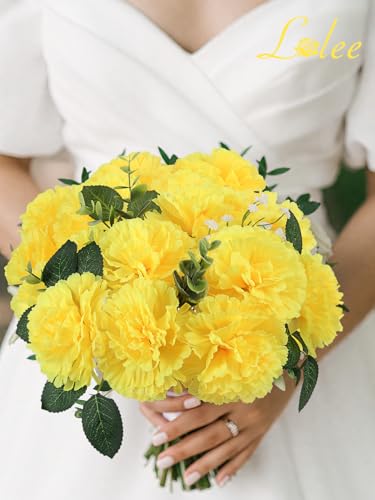 108pcs Carnation Head Flowers with Stem, Yellow Artificial Flowers Carnations, 3.5" Silk Carnation Fake Flower for Funeral Arrangements Wedding Bouquets Centerpieces Cemetery Wreaths Grad Party Decor - color: Yellow