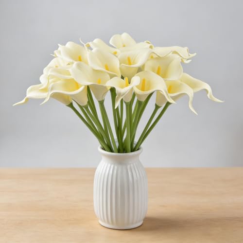 Calla Lily Bridal Wedding Festival Decor Bouquet Real Touch Latex Flower Bouquet Pack of 20 (Off-White) - color: Off-white