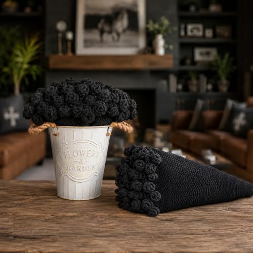 Crochet Flower Bouquet Throw Blanket, Cute Romantic Gift for Her Girlfriend Mom Mother’s Day Valentine Wedding Anniversary Birthday (Black, 40 inches) - color: Black, size: 40 inches