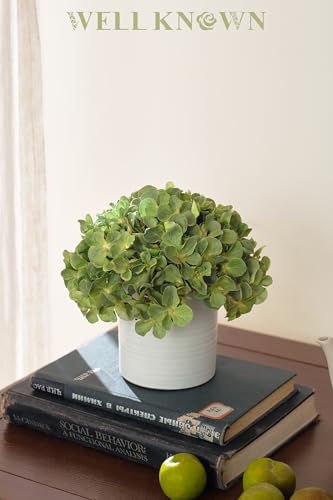 Hydrangea Fake Flowers in Vase, Artificial Flowers with Ceramic Vase Small Faux Potted Plant Arrangements for Bathroom Home Desk Kitchen Counter Vanity Shelf Coffee Table Centerpiece Decor (Green) - color: Hydrangea, Green