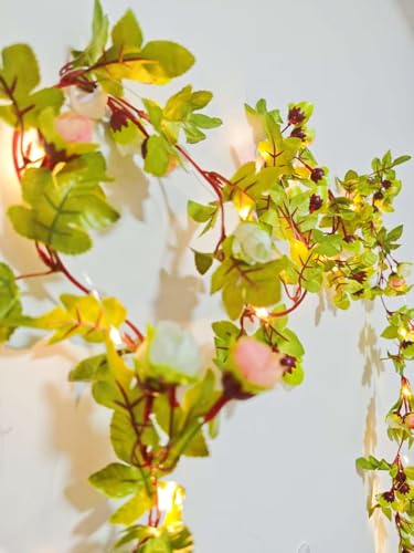 Fantasee Artificial Rose Vine Garland Lights 20 LED 45 Flowers USB Operated Flower Garland Fairy Lights for Wedding Valentine's Day Home Garden Arch Party Birthday Decor (Champagne, 6FT) - color: Champagne