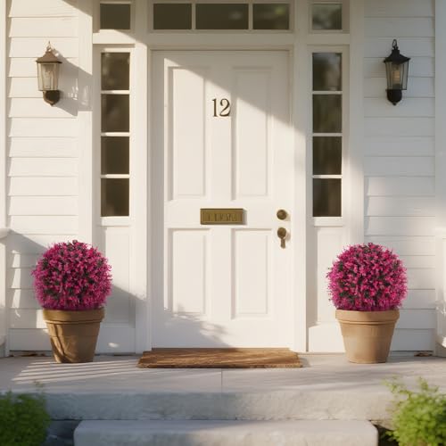 Yangrass Artificial Pink Eucalyptus Topiary Ball Trees with Ground Spike, Set of 2 UV Resistant Artificial Shrubs, Fake Evergreen Artificial Plant Bushes for Indoor Outdoor Front Porch Garden - color: Pink Eucalyptus