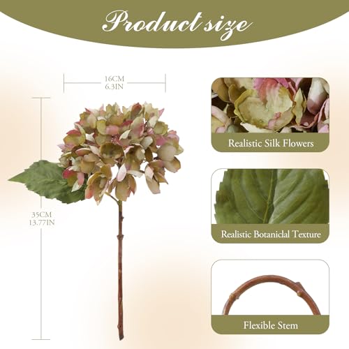 8PCS Lifelike Artificial Silk Hydrangea Flowers, Fake Hydrangea Flowers Bouquet with Stems, Full Faux Hydrangea for Home Decor Wedding Table Party Office Decor(Dusty Green1) - color: Small-dusty Green
