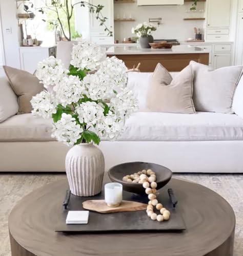 Real Touch Hydrangea Artificial Flowers 19” Tall Artificial Hydrangea Flowers Double-Headed Faux Hydrangeas, Cream Hydrangeas, Realistic Silk Hydrangea for Home Decor Weddings Arrangements-5 Branches - color: White#02