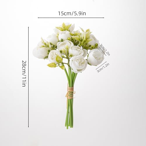 2Bouquet 14 Heads Artificial Rose Silk Flower Arrangements for Home Bridal Kitchen Wedding Party Festival Decor (White) - color: White