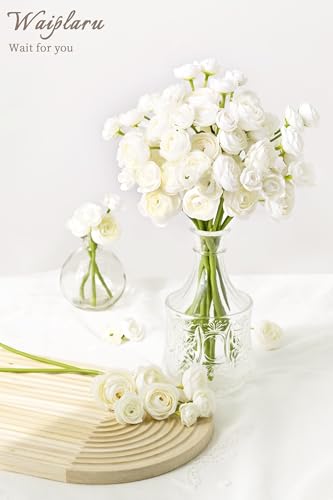 Waipfaru Ranunculus Artificial Flowers, 18Pcs 14In Fake Peonies Artificial Flowers, White Faux Flower for Vase Silk Flower Real Touch Faux Peony Bulk for DIY Wedding Bouquet Home Bridal Shower Decor - color: White, size: 18Pcs