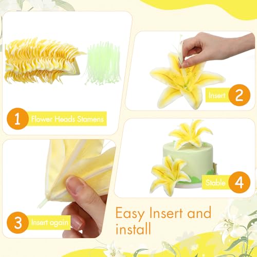 Suncalla 30 Pack Large Artificial Lilies Flower Heads with Realistic Stamens 5.9" Faux Fake Lily Flower Heads Bulk for DIY Crafts Cake Wedding Bridal Wreaths Table Home Party Decor (Yellow) - color: Yellow