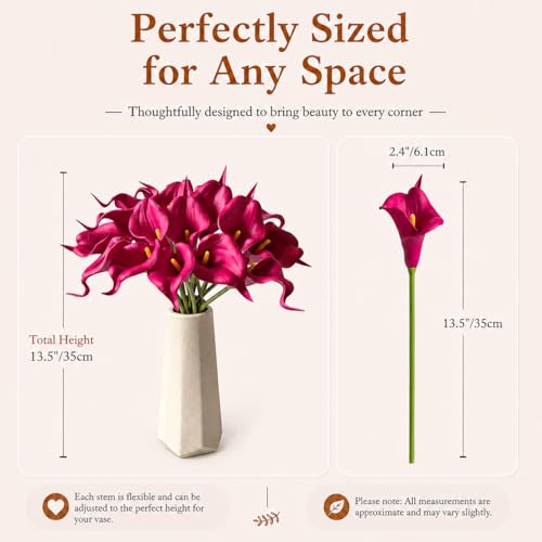 Mandy's 20pcs Hot Pink Calla Lily Artificial Flowers | 13.5 Inch PU Realistic Bouquet for Vase Elegant Home Decor Centerpiece Wedding Bridal Bouquet Table Decoration - color: Hot Pink