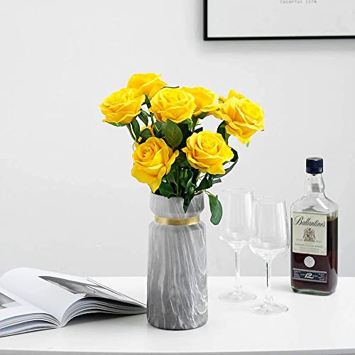 12 PCS Artificial Flowers Roses Silk Flowers Fake Long Stem Artificial Roses for Home Wedding Decorations (Yellow) - color: Yellow