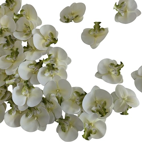 Fake Ivory Orchids Artificial Flowers Heads, 3.5''Fake Orchid Heads for Wedding Floral Bouquet Decor DIY Craft Making Bridal Shower Photography Props (80, Ivory) - color: Ivory