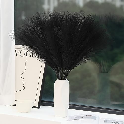 Wertuirk 30pcs Black Pampas Grass - 24 Inch Faux Pampas Grass Decor, Short Artificial Pampas Grass for Gothic Room Decoration, Wedding, Party, Halloween and Home Decor(Black) - color: A Black, size: 30 Pieces