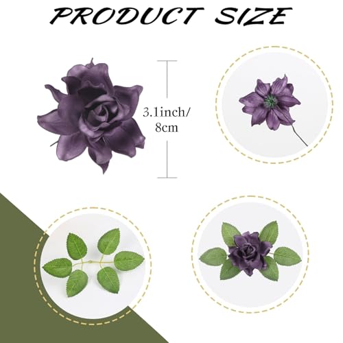 IPOPU 25PCS Gardenia Flowers Artificial 3.15’’ Foam Fake Rose Heads Deep Purple Faux Gardenia Flowers with Stems for Wedding Bouquet Bridal Shower Party Home Floral Arrangements(Deep Purple) - color: Deep Purple