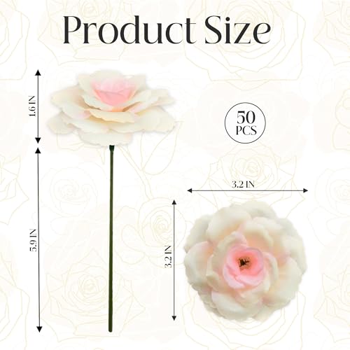 50 Pcs Rose Flower Head, Artificial Flowers Bulk for DIY Crafts, 3in Fake Rose Silk Flower Head wit Stem, Faux Flowers for Decoration, Wedding Home Party Decor Garland Decor (50, Champagne) - color: Champagne