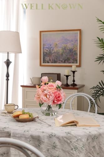 WELL KNOWN Artificial Flowers in Vase with Fake Water, Peach Pink Silk Peony Rose Tulip Spring Flower Bouquet for Home Birthday Party Wedding Dining Table Centerpieces Office Decor Mom's Gift - color: Peach Pink Mixed