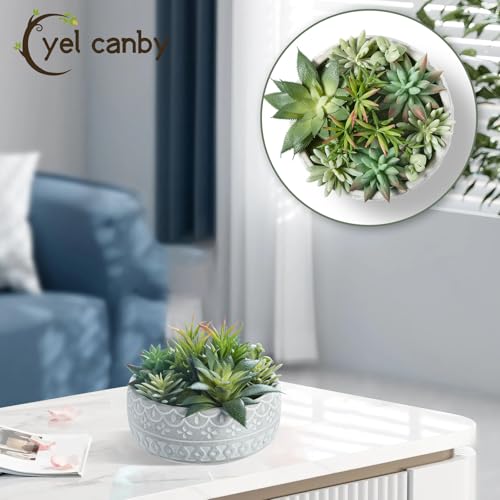 6inch Artificial Succulent Plants in Pots,Fake Succulents with Grey Textured Ceramic Pot for Home Office Desk Bathroom Coffee Table Decor - color: Grey#2, size: 6inch