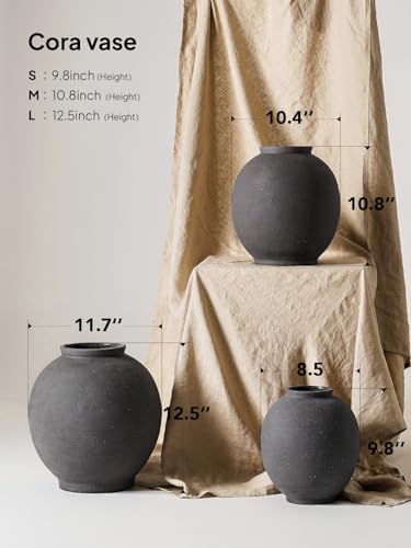 Ceramic Rustic Vase, 10.8 Inch Farmhouse Minimalist Tall Flower Vase for Table, Living Room, Home Decor, Bathroom, Holiday, Wedding, Set of 1,Sandstone Dark Grey - color: Sandstone Dark Grey, size: 10.8 Inch