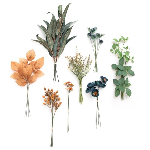 Ling's moment Artificial Greenery Stems Box Set, 41pcs with 8 Kinds of Faux Greenery Picks for DIY Bridal Bouquets Wedding Floral Arrangement Table Centerpieces, Teal & Burnt Orange - color: Or-teal & Burnt Orange