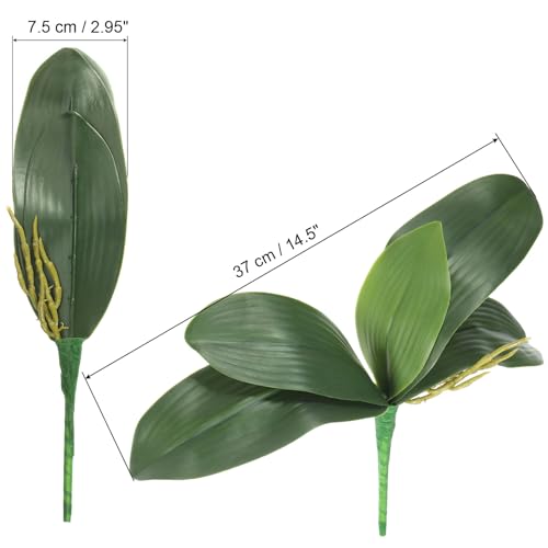 PATIKIL Orchid Leaves 11.81 Inch, 3 Pcs Small Artificial Faux Phalaenopsis Foliage Real Latex Touch Green Plant 5 Leaves with Stems for Home Flowers Pot Decor, Green