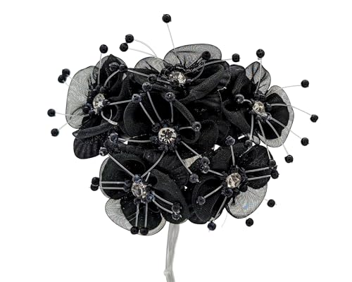 72PC Artificial Organza Flower Rhinestone Pick for Home Craft Decor DIY Wedding Bridal Veil Headband Dress Cake Topper Embellishment Scrapbook Favor Corsage Floral Bouquet Arrangement (Black) - color: Black