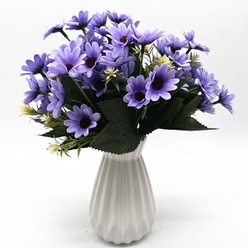 PASYOU Fake Daisy Flowers, Artificial Daisies Plants 4 Bundles Faux Silk Wildflowers Plastic Bushes for Indoor Outdoor Decoration Wedding Bouquet Table Arrangement Planter Filler DIY Decor - Purple - color: Daisy 4 Pack - Purple