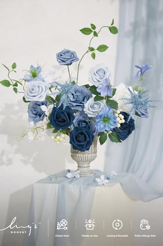 Ling's Moment Fake Flowers Box, Faux Artificial Greenery Stems Foam Roses Berry Silk Morning Glory Fabic Flower for Centerpieces Bouquet Wedding Vase Decoration, Dusty Blue & Ivory & Sage, Grand Combo - color: Blu-dusty Blue & Ivory & Sage, size: Grand