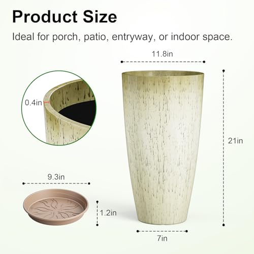 QCQHDU 21 inch Tall Planters for Outdoor & Indoor Plants, 2 Pack Sturdy Plant-Flower-Tree Pots for Front Porch Patio Deck Living Room Decor - color: Beige, size: 21 inch