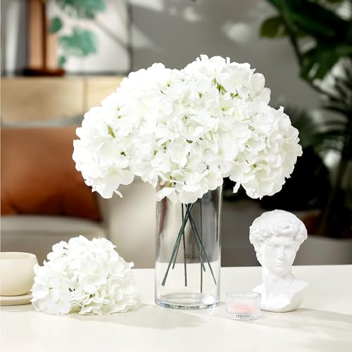 Auihiay 10PCS Hydrangea Artificial Flowers, Faux White Flowers for Wedding Centerpieces, DIY Bouquets, Bridal Shower, Floral Decor Home Decoration with Stems (VASE NOT Included) - color: Ivory