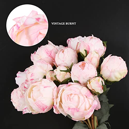 Pink Peonies Artificial Flowers 2 Bouquets Vintage Peonies 18pcs Pink Peonies with Single Long Stems Silk Flowers for Wedding Decoration Bride Bouquet Flowers Crafts Floral Arrangement (Pink) - color: Light Pink