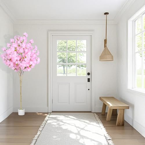 6FT Artificial Cherry Blossom Tree,Tall Fake Flower Tree with Realistic Pink Sakura in Nursery Pot,Blooming Fake Plants for Living Room,Bedroom,Office,Indoor/Outdoor Decor - size: 5ft 11in