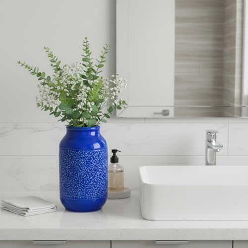 Blue Ceramic Flower Vase - 9 Inch Decorative Vase for Pampas Grass, Modern Texture Vase for Decor, Fireplace, Bathroom, Table, Shelf, Living Room, Kitchen Decor - color: Modern Blue